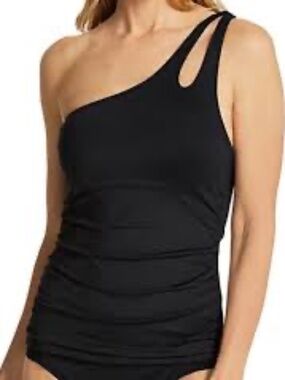 La Blanca Island Goddess One Shoulder Keyhole Tankini Top, Black